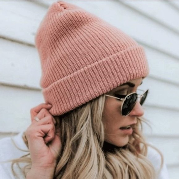 Blush Pink Low Gauge Ribbed Knit Slouchy Beanie - Picture 2 of 6